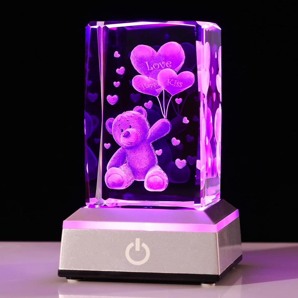 Popular Birthday Gift for Women, Mothers, Wives, and Girlfriends [Authentic] K9 Crystal Bear with LED Light Base and USB Charging
