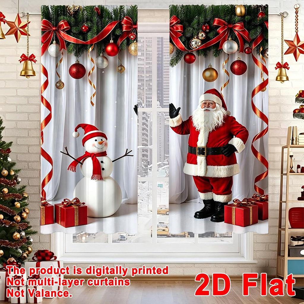 Santa Snowman Christmas Curtains – Polyester Window Drapes for Bedroom & Living Room, Holiday Home Decoray Decor