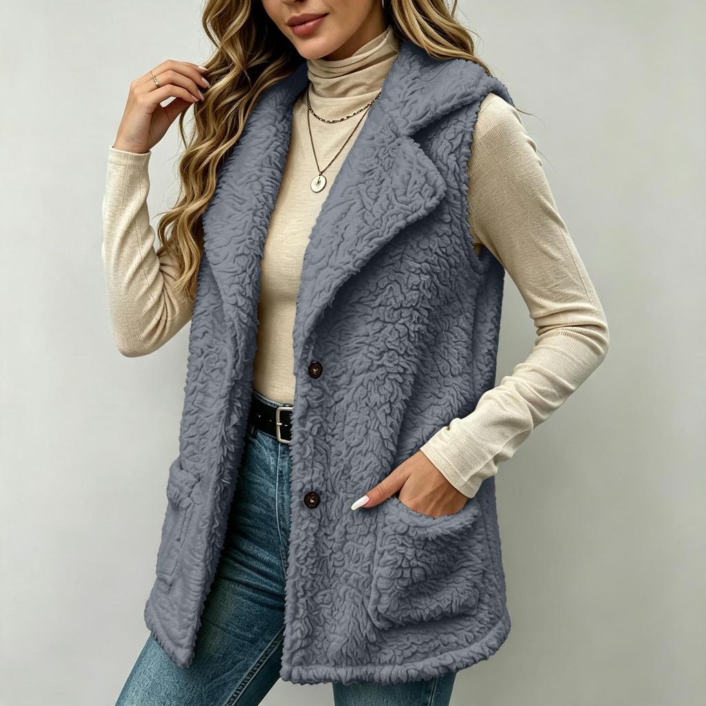 Womens Vest Casual Lightweight Fuzzy Sleeveless Jackets with Pockets