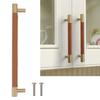 Cabinet Door Handle 224MM Hole Pitch Lther Brass Light Luxury Cupboard Bar Pull Handle for Home Wardrobe Drawer