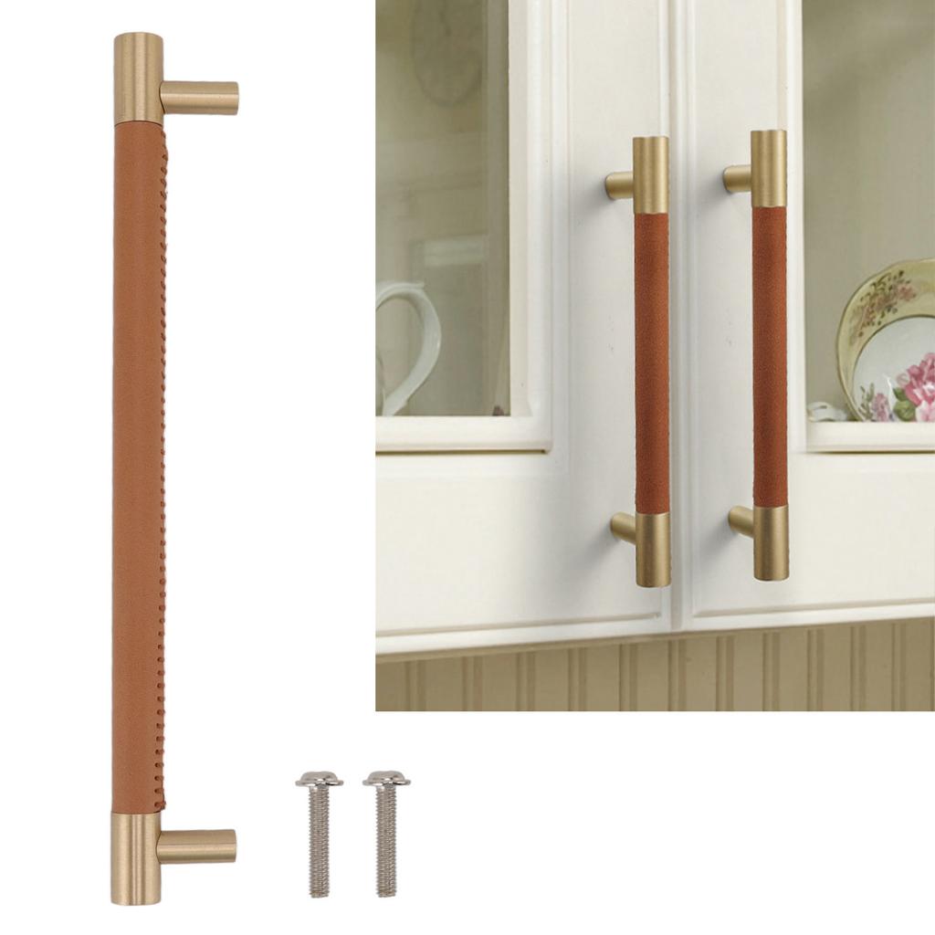 Cabinet Door Handle 224MM Hole Pitch Lther Brass Light Luxury Cupboard Bar Pull Handle for Home Wardrobe Drawer