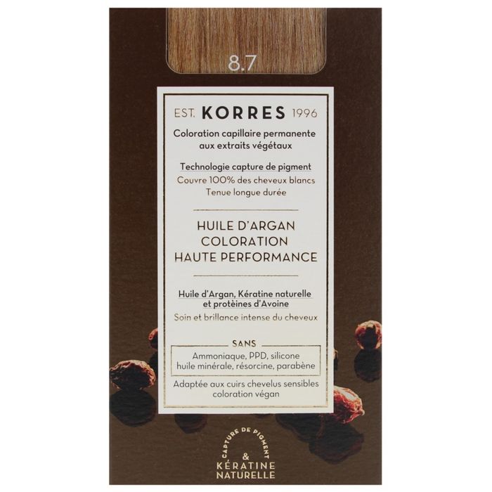 Coloration Permanente - KORRES - Blond Clair Marron 8.7 - Sans ammoniaque - Tous types de cheveux - Crème