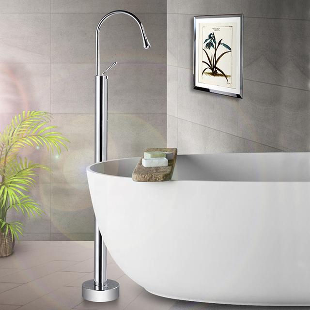 Tuqiu Black Bathroom basin Faucet Brass Floor Standing Bathtub Faucet Sink Mixer Tap super long water drop design gold sink tap