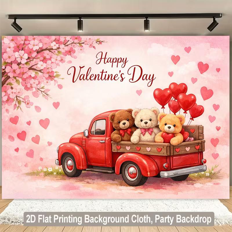 2D Cute Valentine's Truck & Bears Backdrop for Anniversary & Love Themed Events