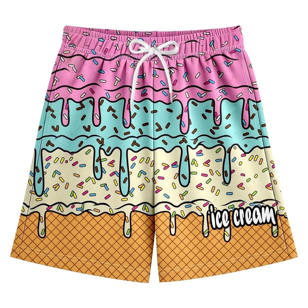 Children's Casual Floral Ice Cream Printed Shorts Drawstring Beach Pants