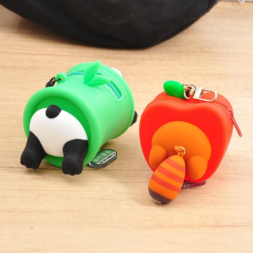 Wallet Panda Keychain Bamboo Silicone Earphone Bag Creative Red Panda Coin Purse  Bag Pendant