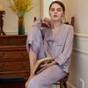 Simulation Silk Pajamas Women'S Spring And Summer Ice Silk Long-Sleeved Court Princess Lapel Loungewear Cover Can Be Worn Outside