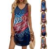 Women's Summer Casual Sun Skirt With Pocket V-Neck Independence Day Printed Loose Vest Dress
