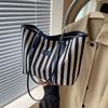 Chic Fashionable Striped Canvas Tote Bag 2024 New Large Capacity Handbag For Women