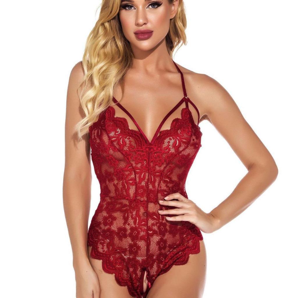 Sexy Lace Halter Open-Crotch Bodysuit for Women