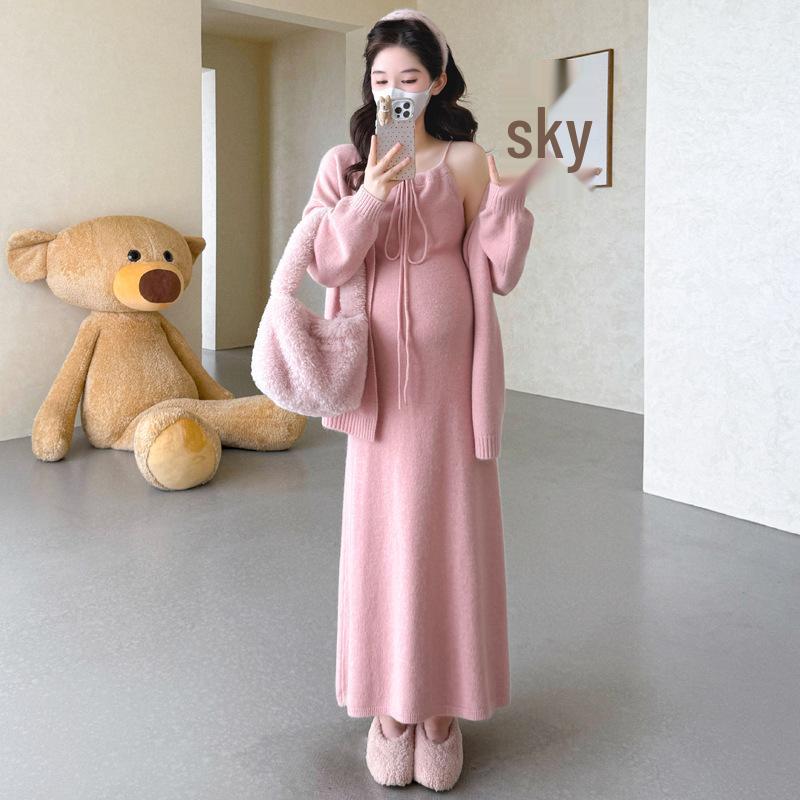 Plus Size Knit Maternity Two-Piece Set: Camisole Dress & Cardigan 2XL