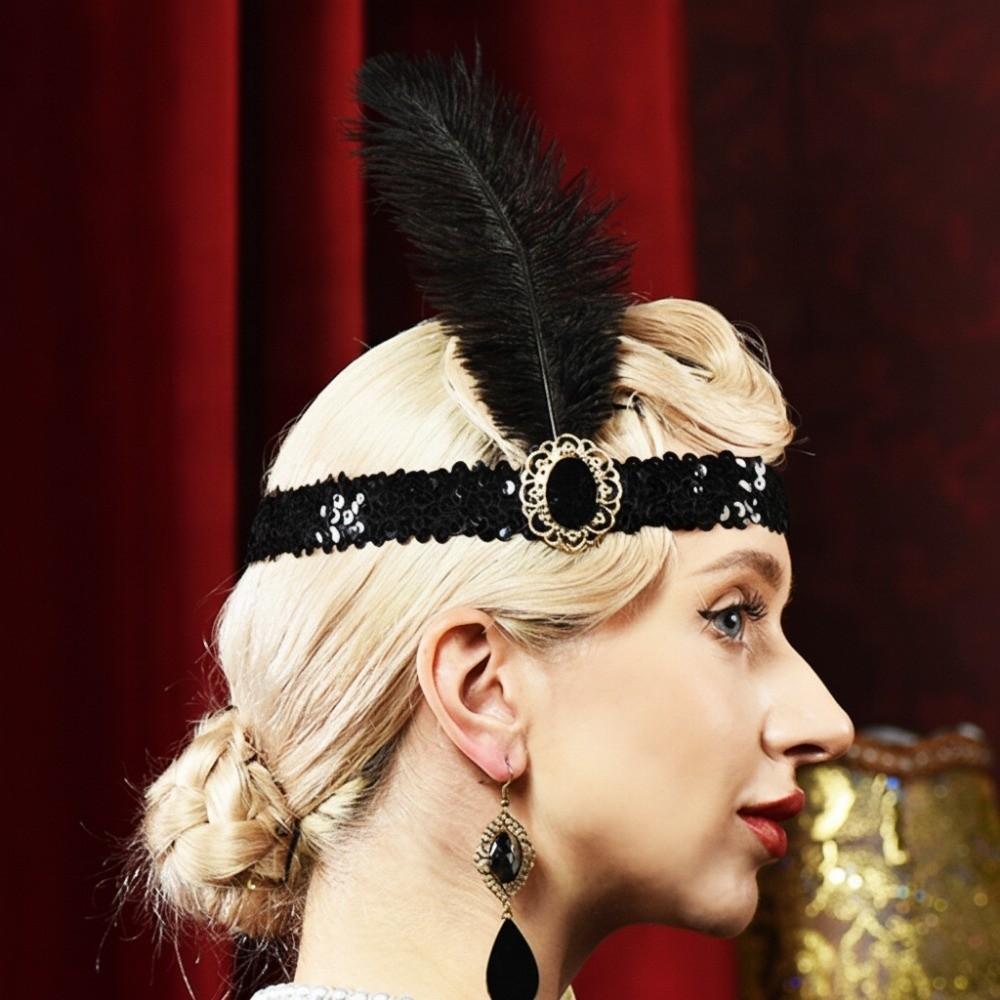 Sequin Feather Headpiece Retro Girls Hair Hoop Exquisite Women's Feather Headband Carnival Events