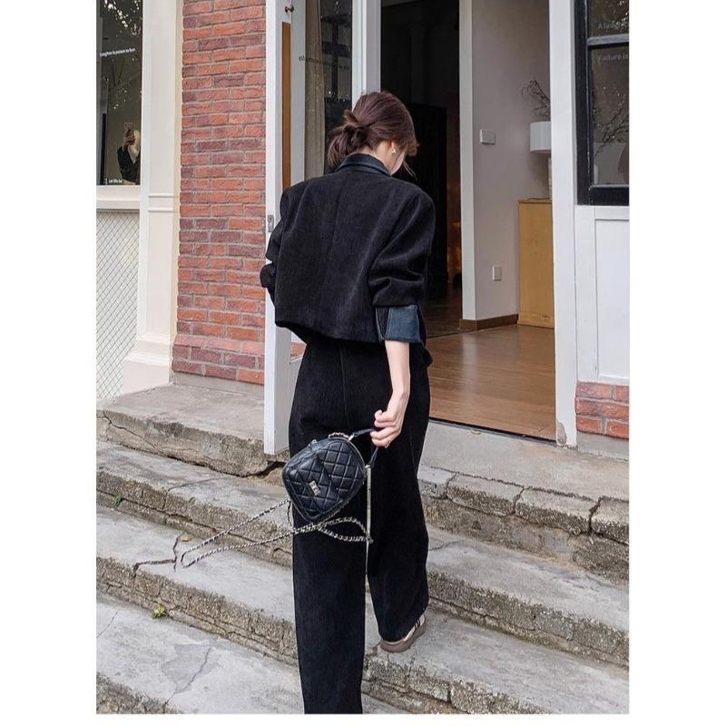 Elegant French Vintage Two Piece Set Women Autumn Spring Fashion Wide Leg Pants Outfit