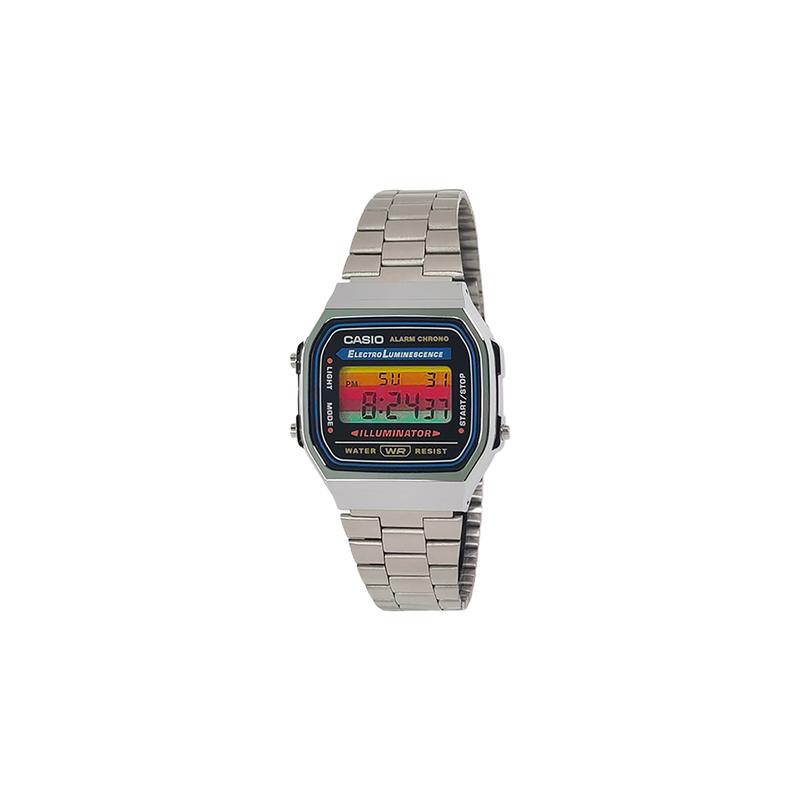 CASIO Customized watch modified series various colored mirrors golden resin case classic retro small F-91WM-9A-YinSeBiaoDaiCaiSeHengTiaoWenBiaoJing