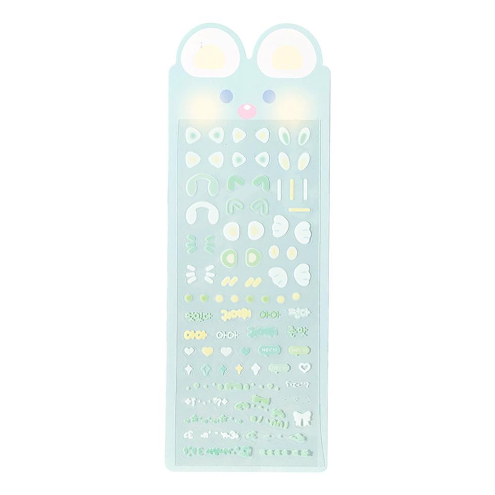 PET stickers, cute cartoon rabbit ears, powder blusher photos, star chasing cards, cartoon characters, material stickers светло-зеленый
