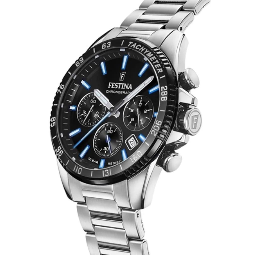 FESTINA Timeless Chronograph Stainless Steel Black Dial Quartz F20560-5 100M Men's Watch