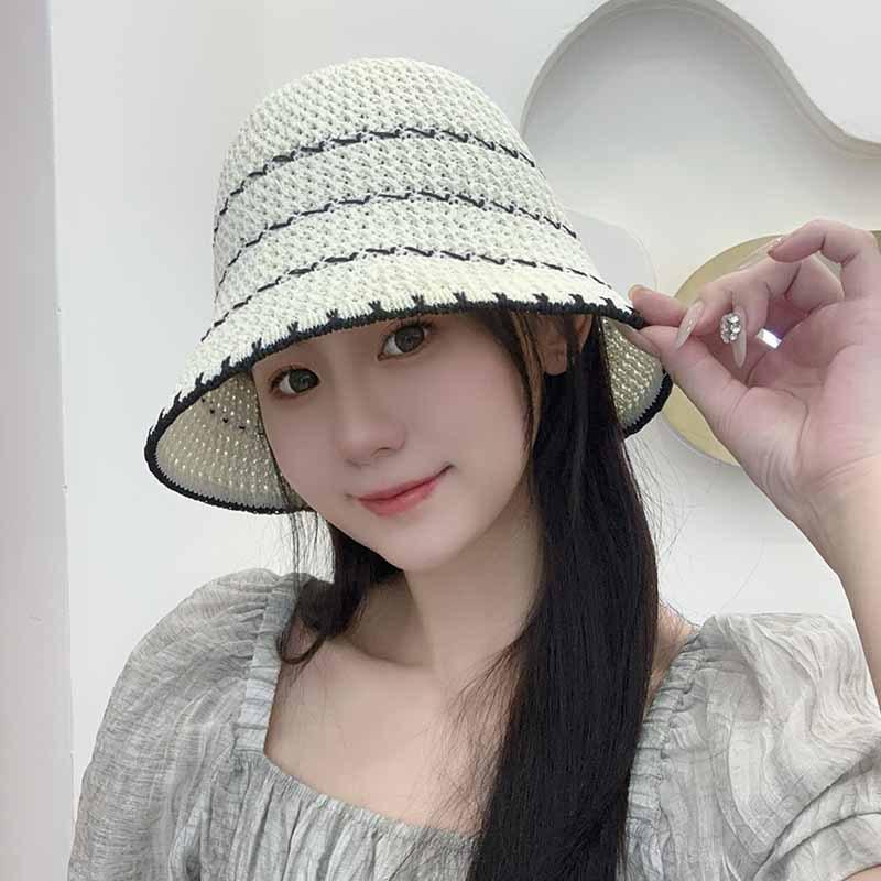 Straw Hat Female Breathable Hollow Woven Sun Hat Seaside Beach Face Small Sun Bucket Hat