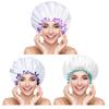 Large Female Shower Cap Solid Satin Double Layer Waterproof Bath Cap Peva Hair Baking Oil Cap Care Cap Shower Cap