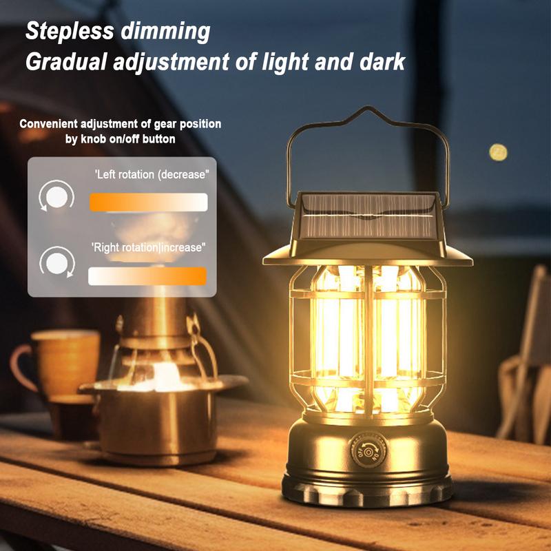 Solar Power Lantern Outdoor Waterproof Tent Light Rechargeable Portable Vintage Solar Powered Landscape Lamp for Courtyard