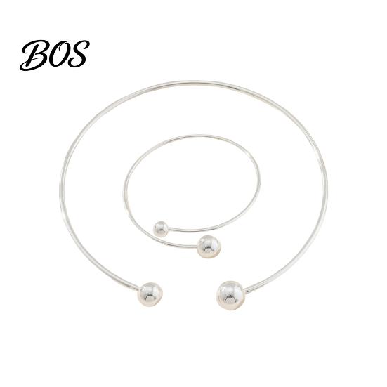 Daily Wear Jewelry 2Pcs/Set Necklace Bracelet Set, Adjustable Opening with Double Ball Set Beads, Fade Resistant Choker for Minimalist Gift