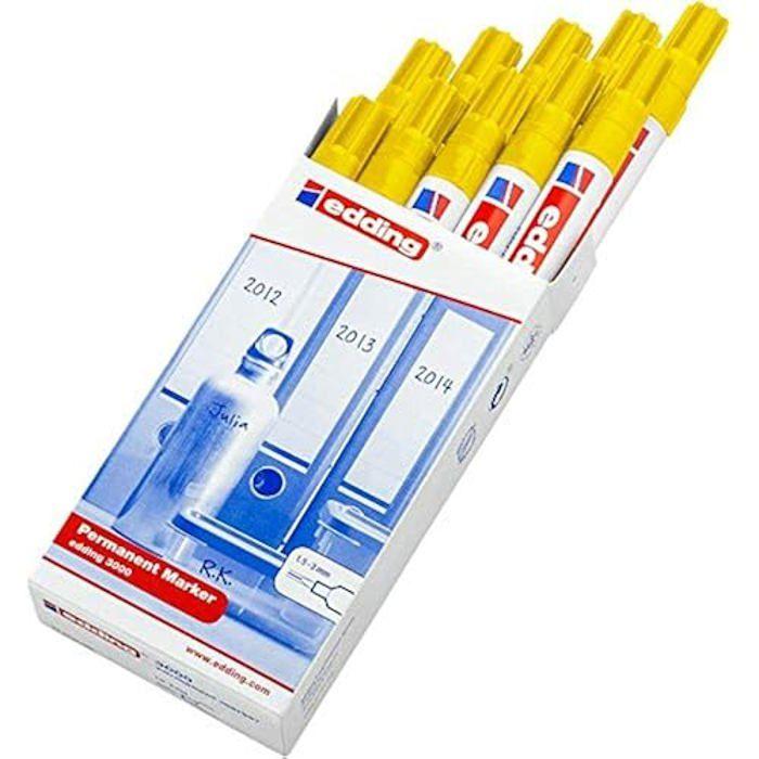 Marqueur permanent - EDDING - 3000 - Jaune - 10 stylos - Pointe ronde 1,5-3 mm