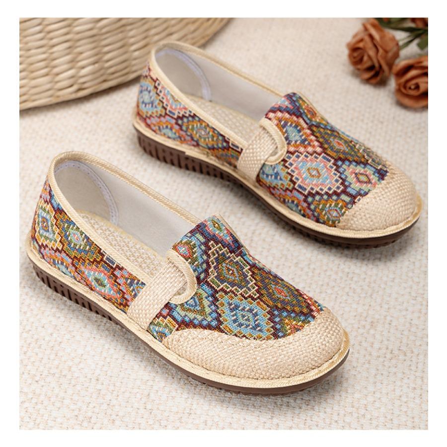 Women's Slip On Flats Retro Ethnic Style Casual Shoes Lightweight Walking Shoes Spring Fashion Single Shoes Comfortable Daily Footwear