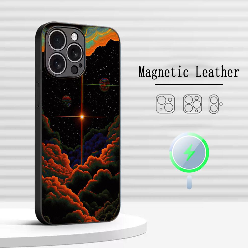 Sun Vintage Art Fashion Design Phone Case For iPhone 17 16 15 14 13 12 Plus Pro Max High-end Luxury Magsafe Sheepskin