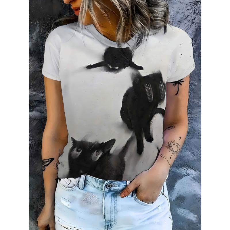 Ladies' T-shirt 3D Printing Fashion Women's Short Sleeve Round Neck Casual Comfortable Top