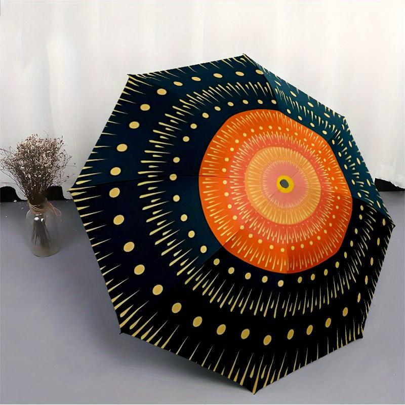 1pc Mandala Sunburst Automatic Open/close Folding Compact Umbrella, 8-Rib Sturdy Canopy, Lightweight Portable, Everyday Use, Gift, Outdoor Umbrella, T
