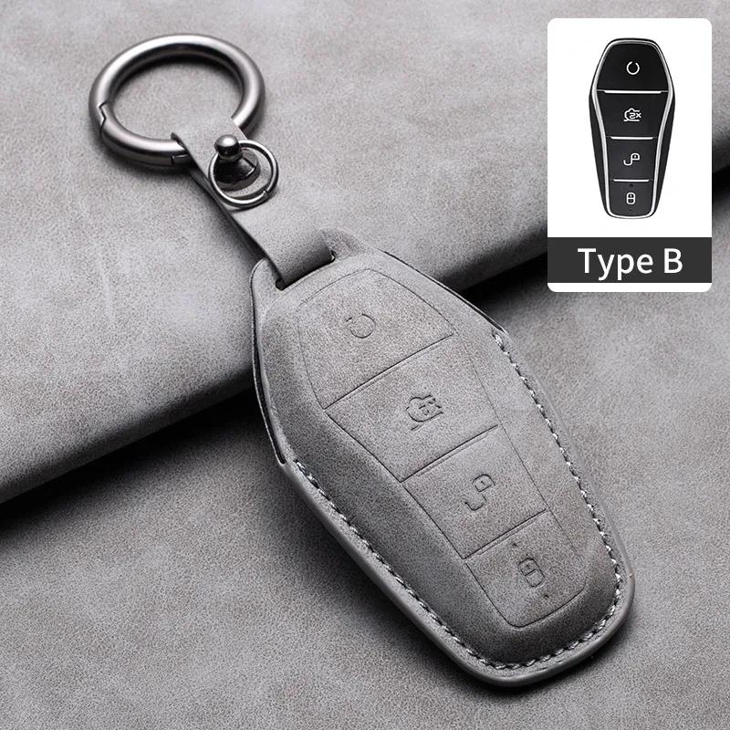 Leather Car Key Case Cover Remote Fob Holder Keychain for BYD Song Plus Atto 3 Han EV Tang DM Qin Seal Dolphin Key Accessories