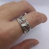 Yintai Fei Thai Silber Verstellbarer Gehämmert Ring, Unisex Retro Stil mit Kreppmyrte & Heilige Berge Design