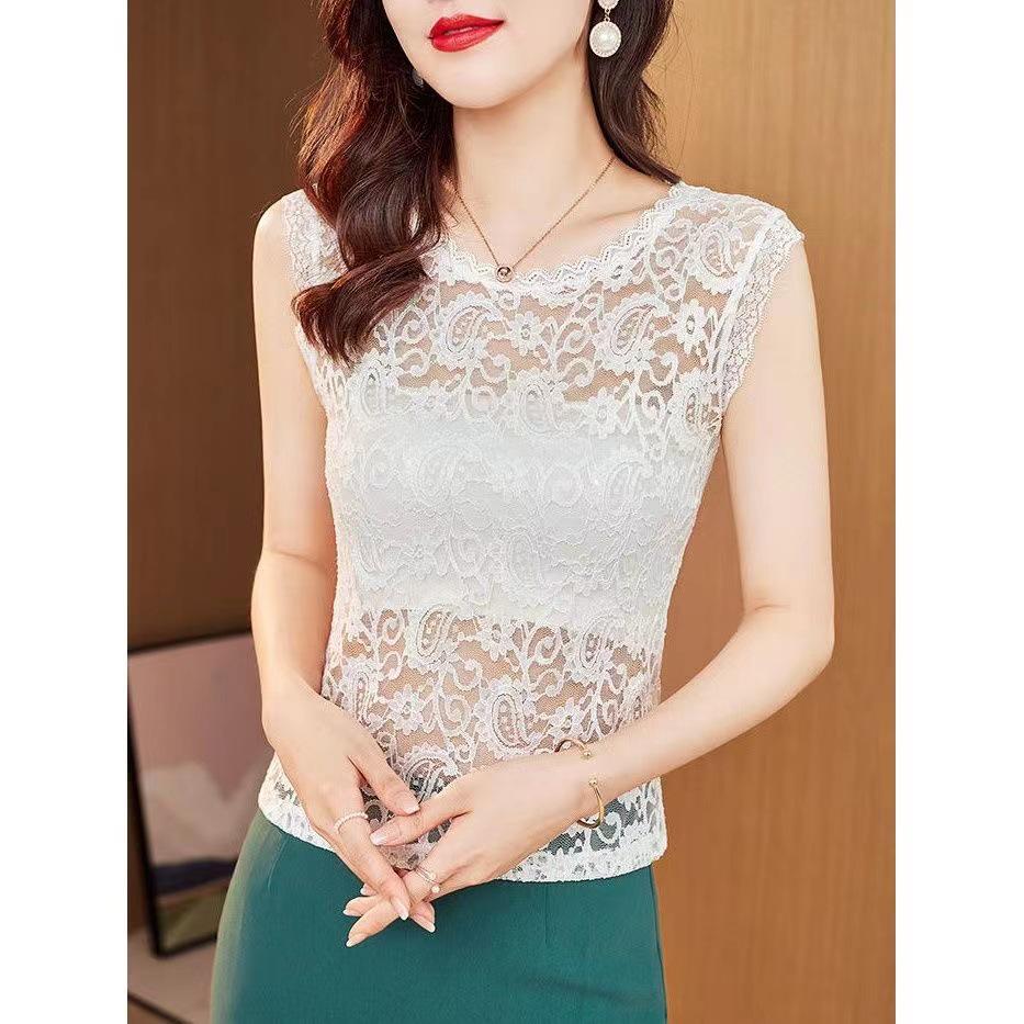 

Элегантный кружевной женский топ без рукавов — шикарный и универсальный для весны и лета 3XL (120-130 jin) белый