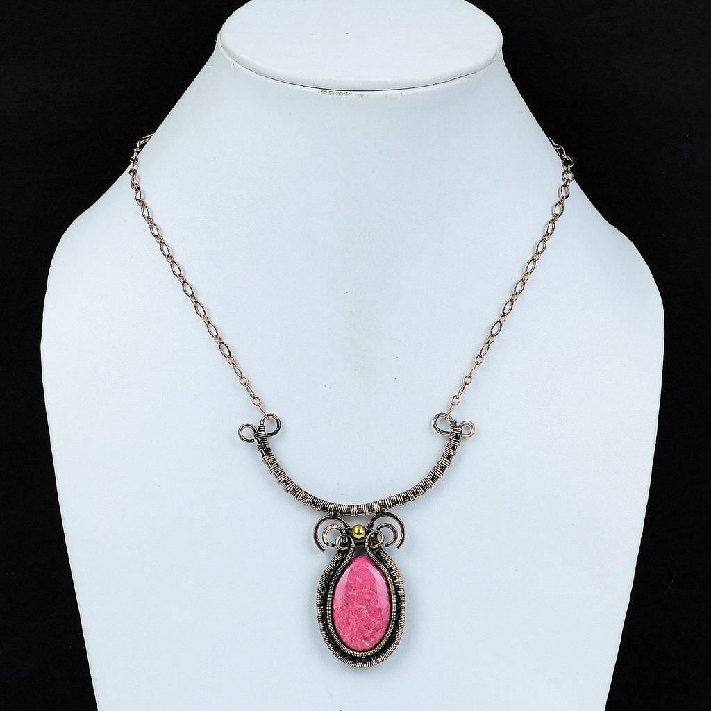 Thulite Gemstone Necklace Copper Wire Wrapped Necklace Handmade Copper Jewelry Adjustable Necklace Amazing Wire Wrapped Jewelry Wedding Gift