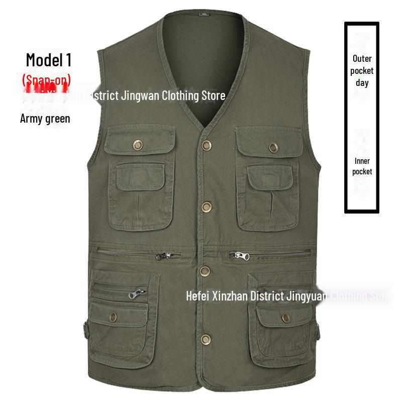 Men's Plus Size Pure Cotton Multi-Pocket Fishing Photography Vest
