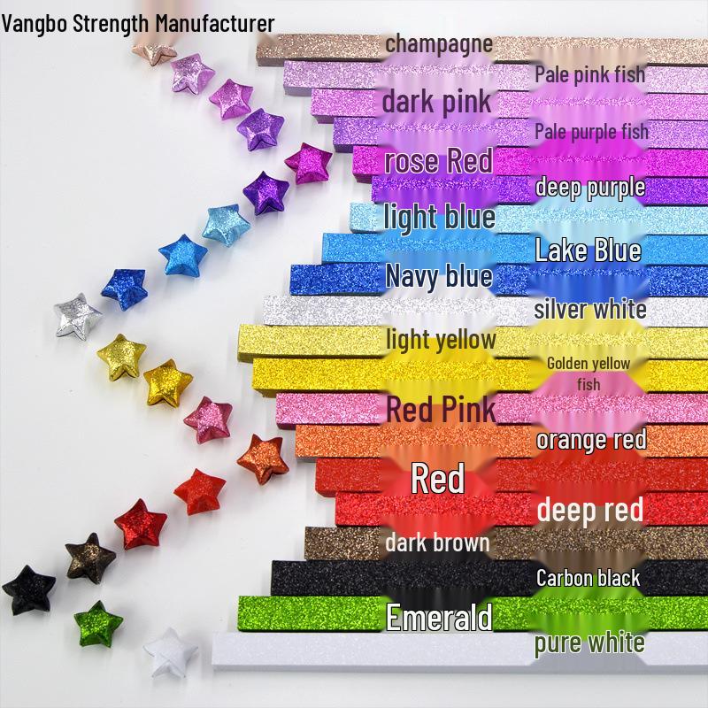 Silver Star Origami Paper Strips with Rhinestones Glitter - Pastel Colors for Lucky Five-Pointed Stars.