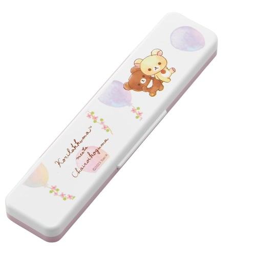 Skater Chopsticks and Spoon Combo Set, 18cm, Antibacterial, Bento Box, Adult Size, Silent Silicone Cushions, Made in Japan, Korilakkuma & Koguma CCS3S
