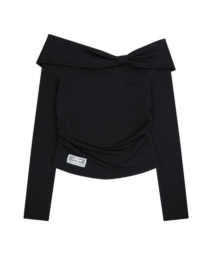 ILLIGO Bow Off-Shoulder Long Sleeve Black