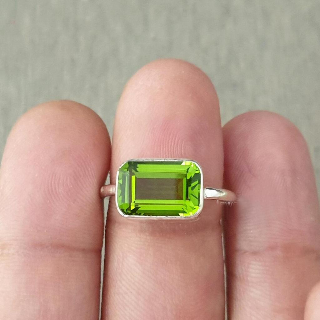 August Birthstone Green Peridot 925 Sterling Silver Ring Jewelry, Wedding Gift Peridot Ring