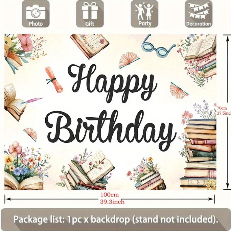 2D Plane 1 Piece of Birthday Celebration Banner with Theme Floral and Reading Background Fabric Suitable for Library Parties