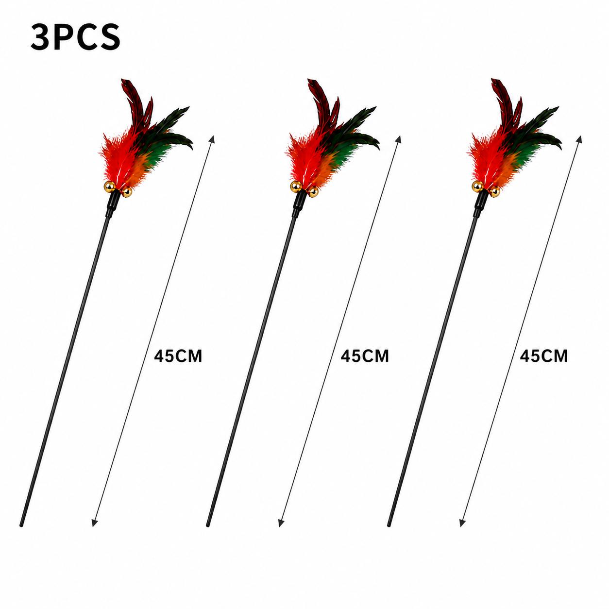 

Cat Feather Teaser Wand Toys 3pcs Set Interactive Chicken Feather Stick with Bell for Indoor Pet Play Training