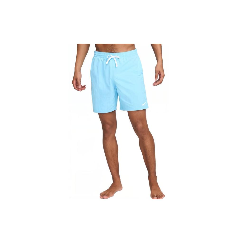 Nike Swim Logo Comfortable Mid Waist Drawstring Casual Beach Shorts Men Shorts Bottle-Blue White FZ6259-407