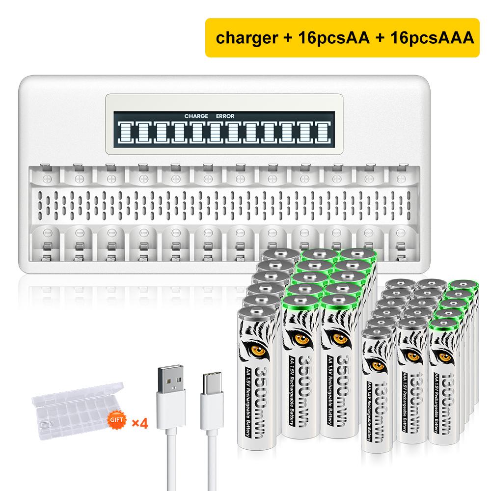 PALO 4-40 ks dobíjecích AA+AAA 1,5V Li-ion baterií 3500+1300 mWh HR6 HR03 baterie s 12 sloty LCD USB 1,5V Li-ion nabíječka baterií