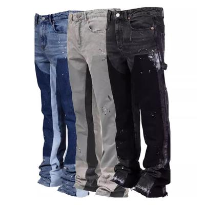 Men's Baggy Bell-Bottom Jeans Elastic Denim Casual Work Pants Vintage Patchwork Flared