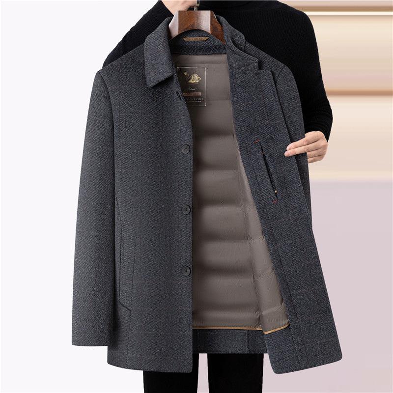 2025 Winter High-End Men's Wool Coat with Detachable Down Liner - Double-Sided Casual Jacket for Middle-Aged and Elderly