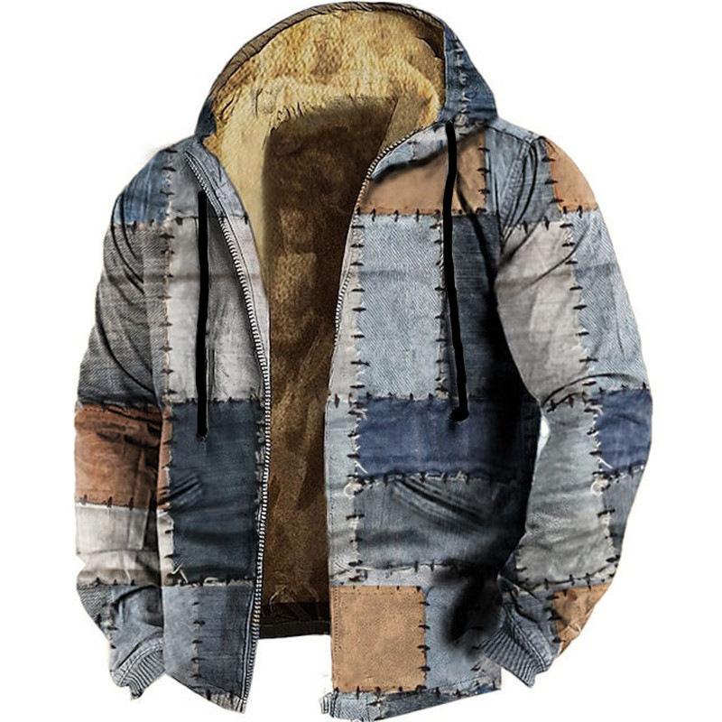 Indian Totem Print Cotton Suit Men'S Loose Lamb Wool Inner Western Style Warm Hooded Jacket Top