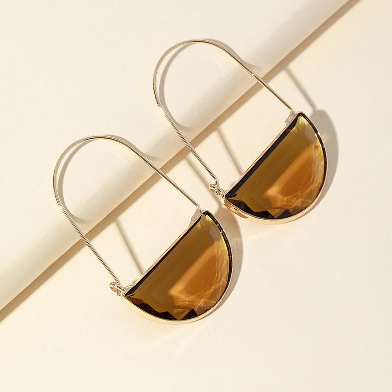 Green Translucent Japanese & Korean Semicircular Crystal Earrings - Versatile & Stylish for Women