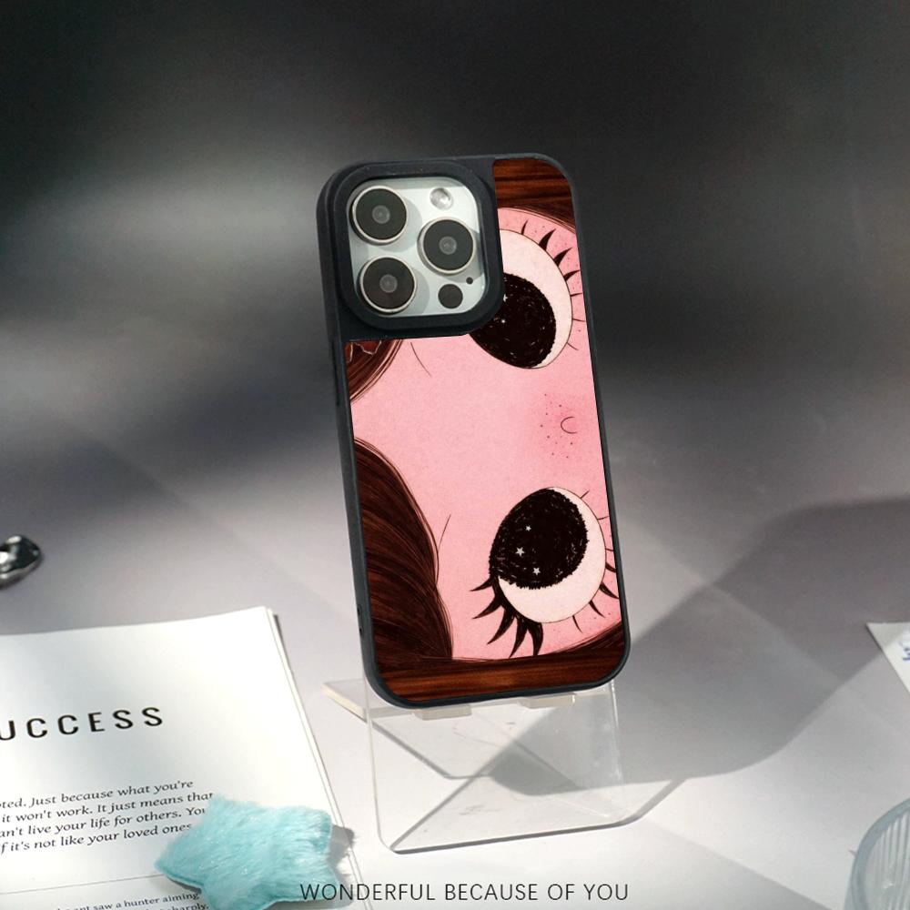 Big-eyed cute girl cartoon design Phone Case for iPhone 17 16 e 15 14 13 12 Pro Max Sheepskin Silver-edged protective case