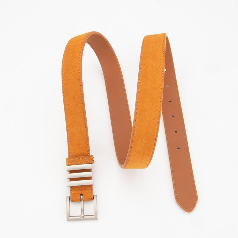 Belt Niche Ladies Suede Leather Belt Suede Silver Pin Buckle Pants Suit Cowhide Belt
