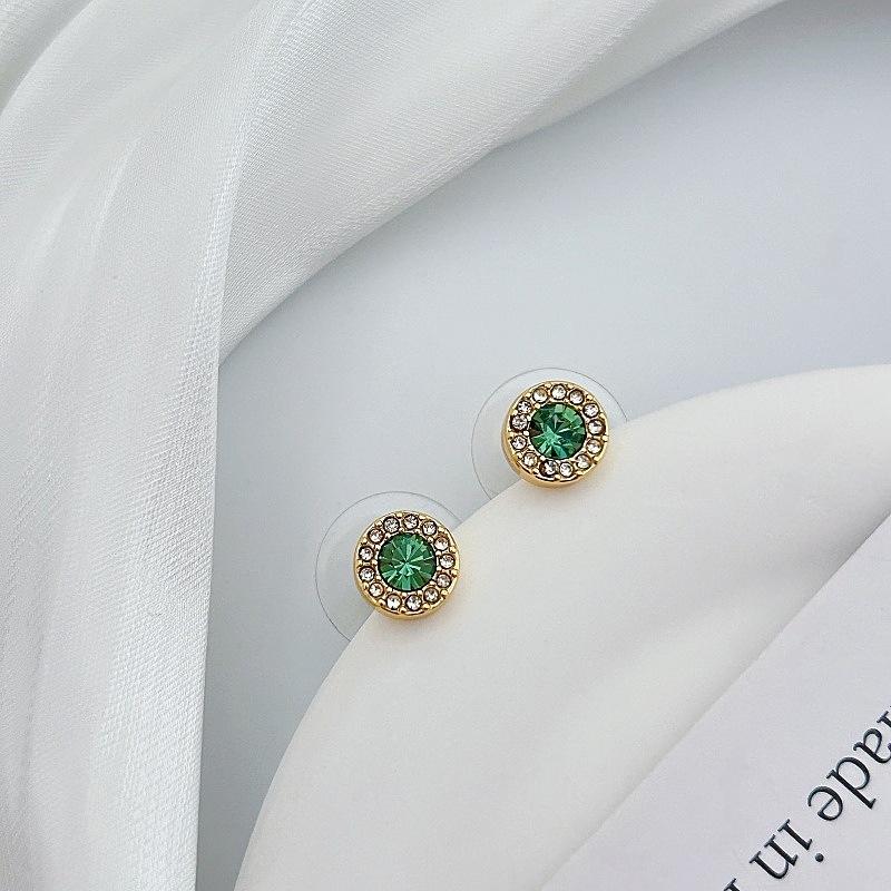 Color Zircon Round Stud Earrings Celebrity Light Luxury Fashion Temperament Stud Earrings Exquisite Small Versatile Commuter Earrings