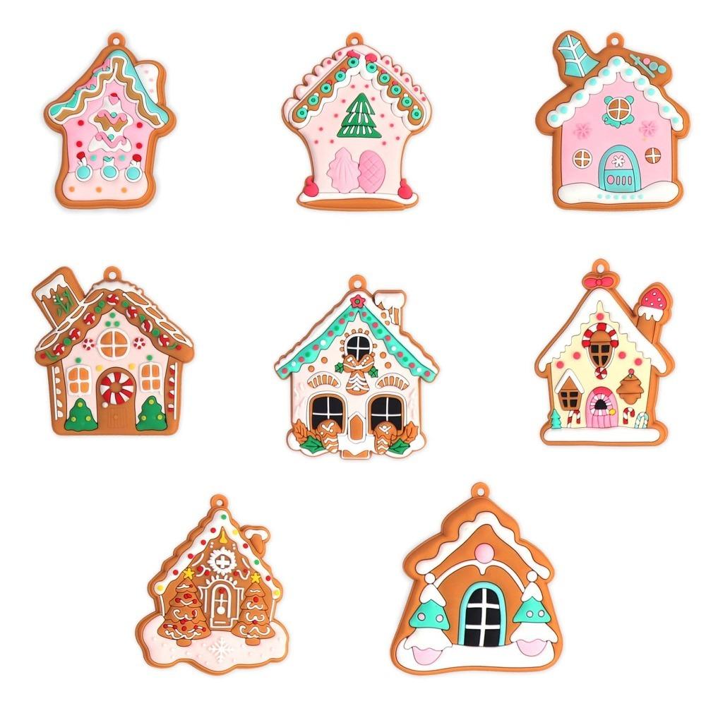 8/16Pcs Candy Color Christmas Gingerbread House Pendant Cabin Hanging Decoration  Navidad